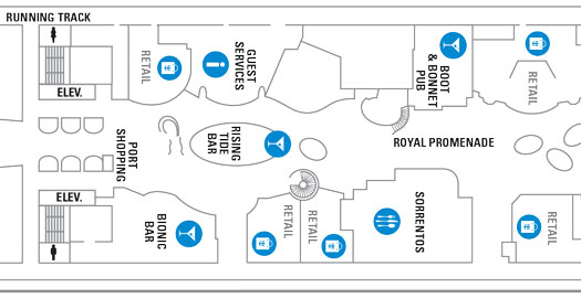 The deck plans list all of the onboard restaurants, bars, lounges and 