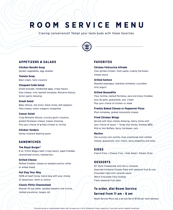 Royal Caribbean shares new fleet wide Room Service menu Royal