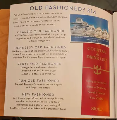 Old Fashioned drink menu