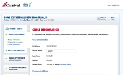 online check-in for carnival cruise line