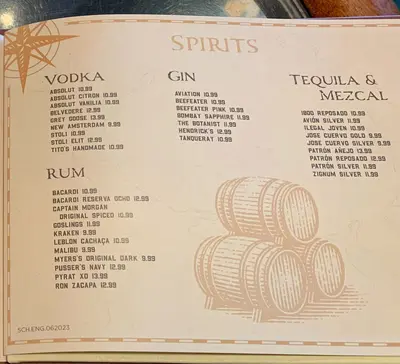 Schooner Bar drink menu