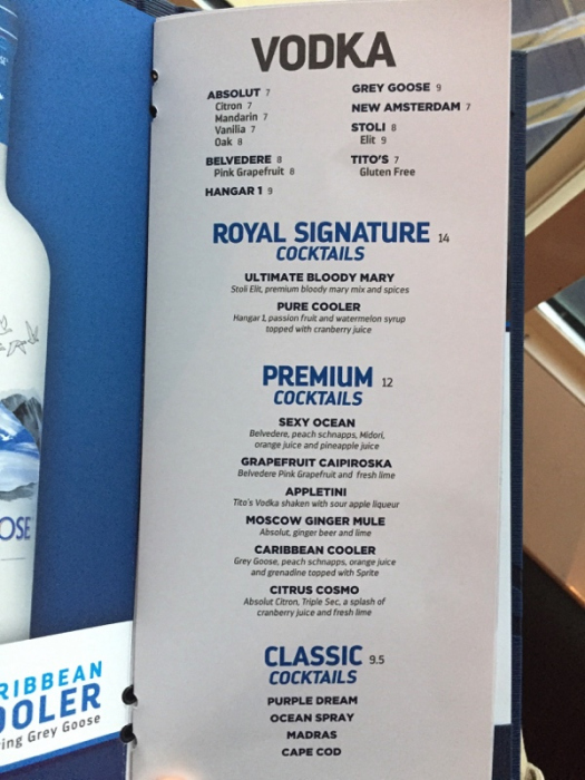 Spotted New Royal Caribbean drink menu design Royal Caribbean Blog