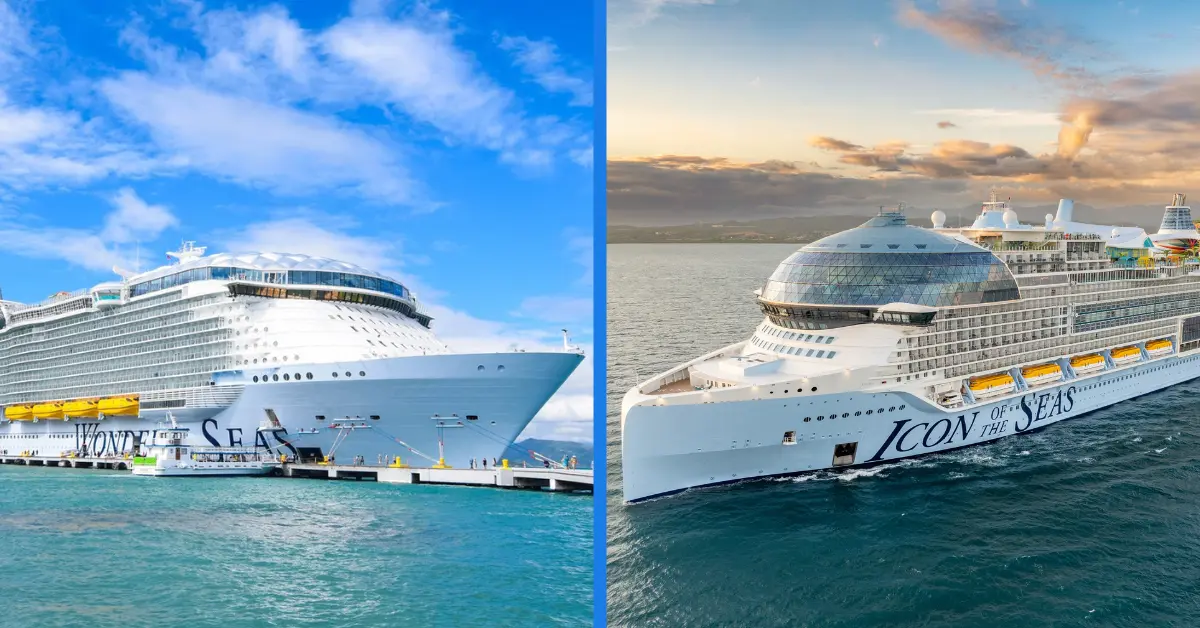 Side by side image of Wonder of the Seas vs Icon of the Seas