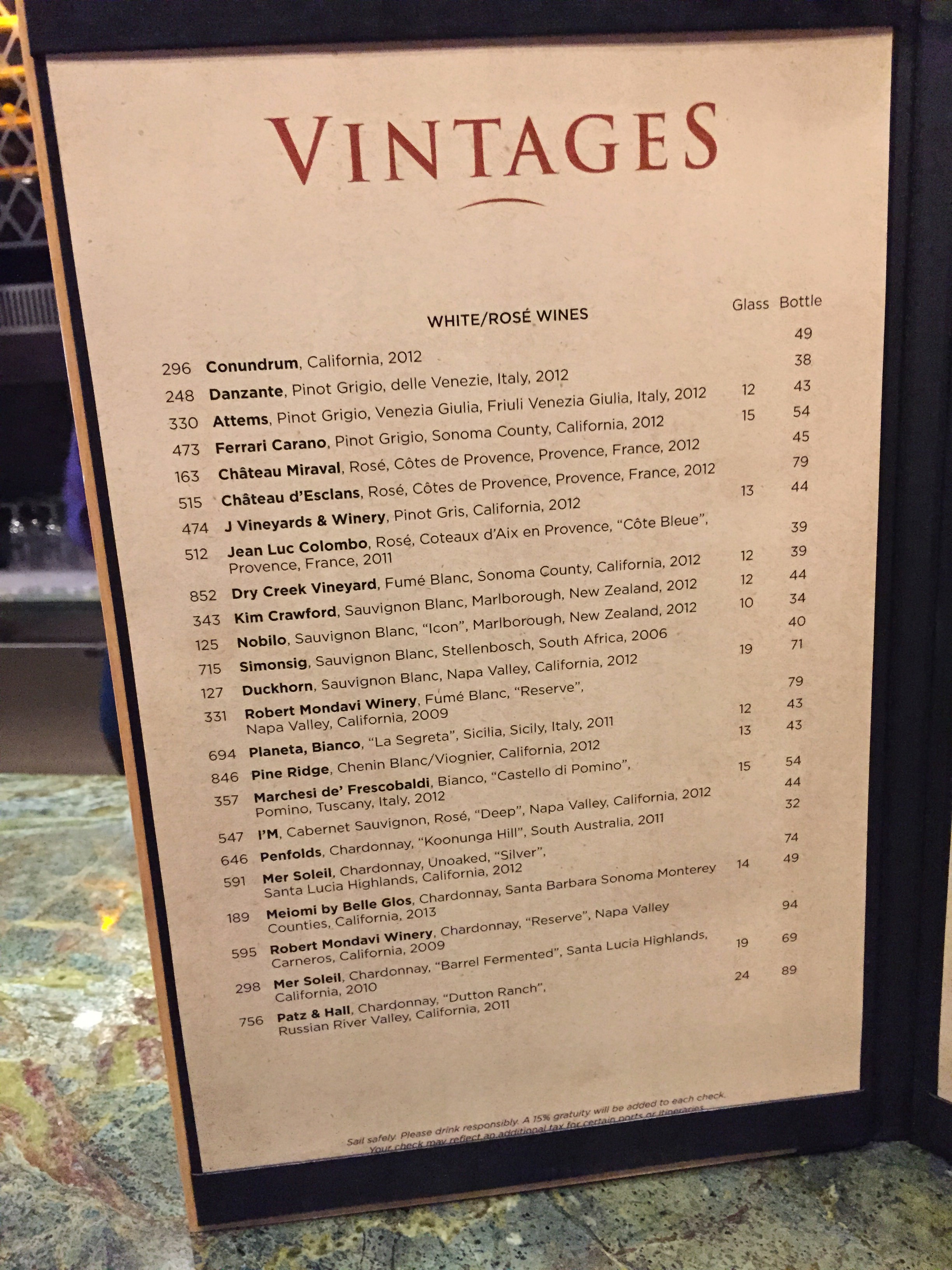 Vintages Wine List HOTS Royal Caribbean Dining Royal Caribbean Blog