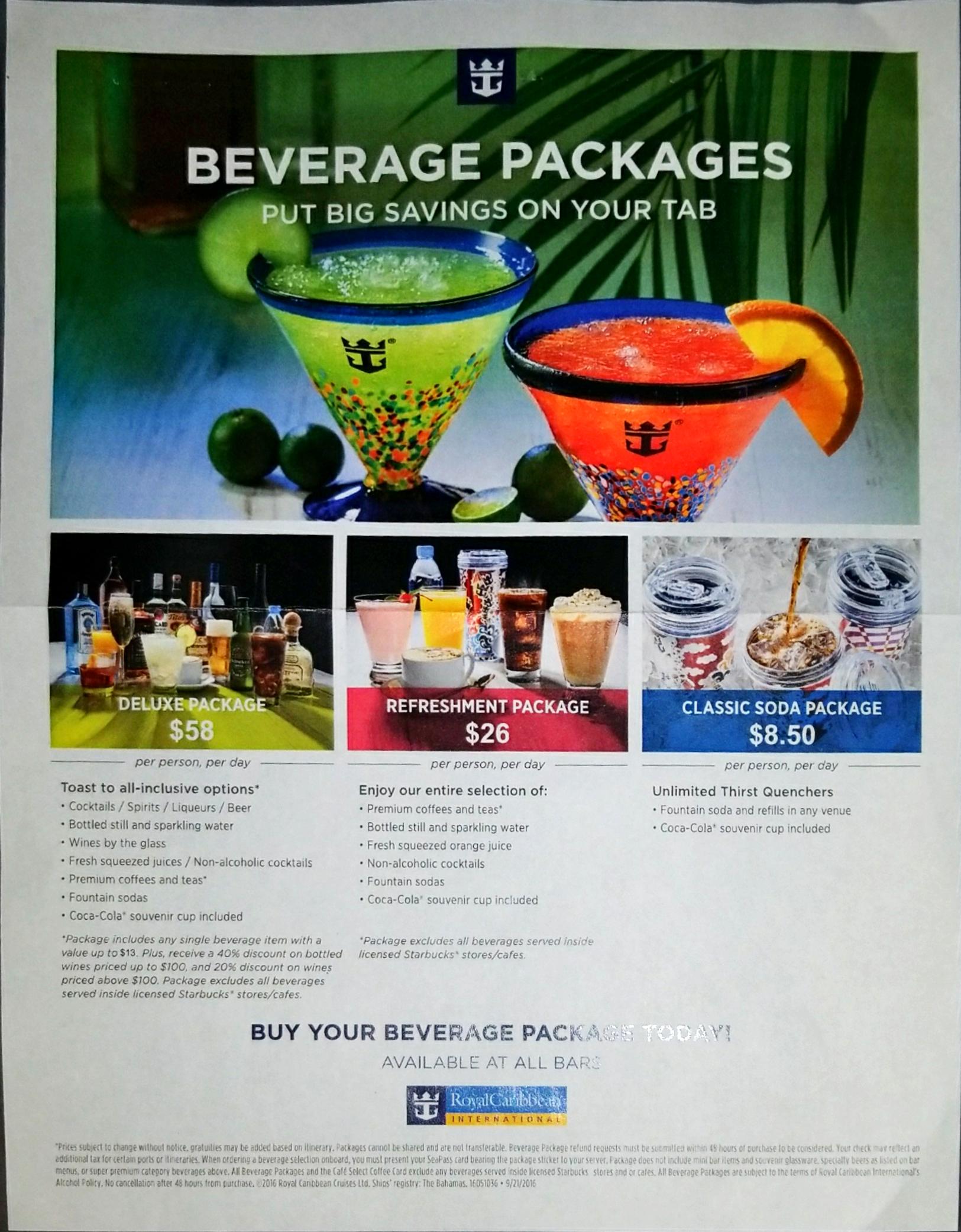 Deluxe Drink Package sale, again today Royal Caribbean Dining Royal
