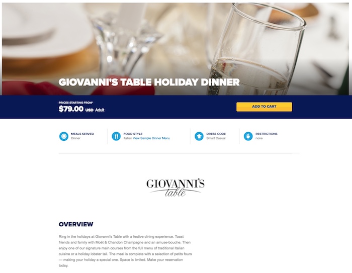 Holiday Specialty Dining Package Thanksgiving Royal Caribbean Dining