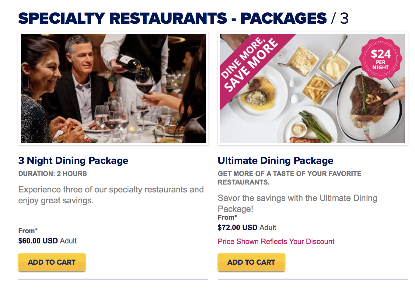 Discount dining packages