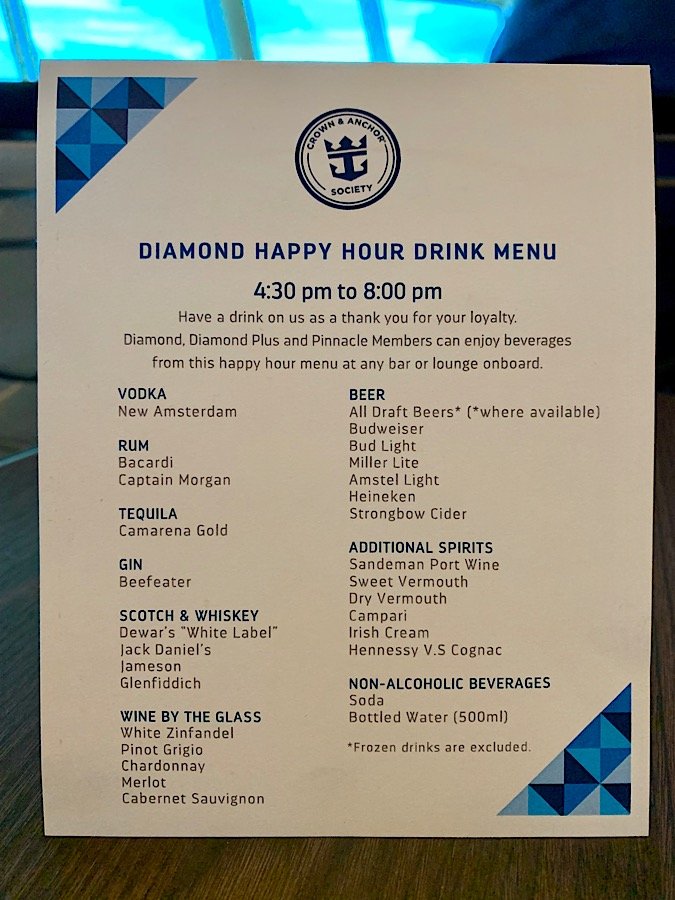 Spotted: Updated Diamond Happy Hour drink menu | Royal Caribbean Blog
