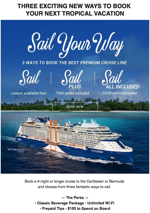 Celebrity S New Promo Sail Sail Plus Sail All Included