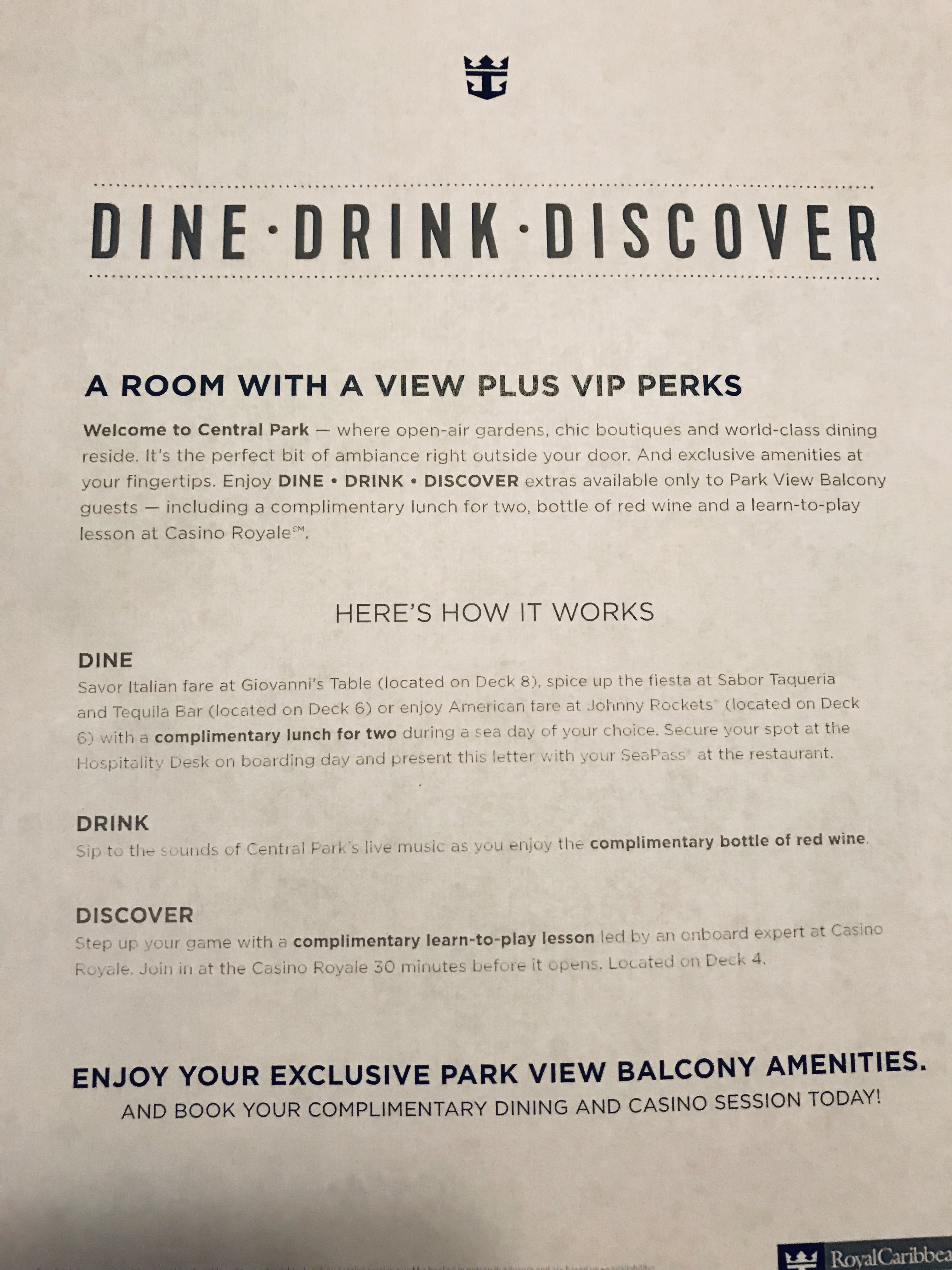 Image result for drink dine discover royal caribbean"