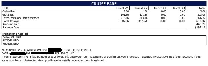cruise vacation receipt