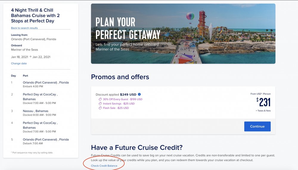 Future Cruise Credit Certificates - Balance Verification - Royal