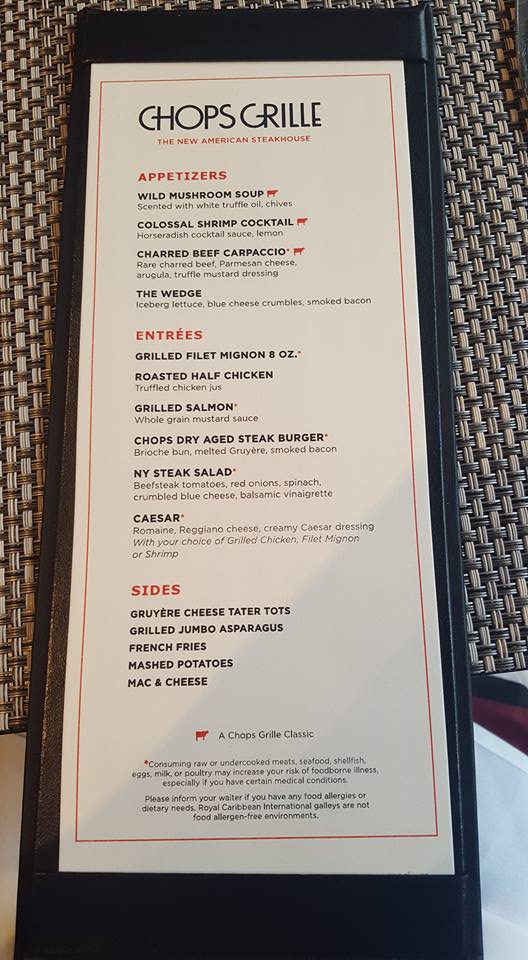 Chops Lunch Menu With The Key Royal Caribbean Dining Royal 