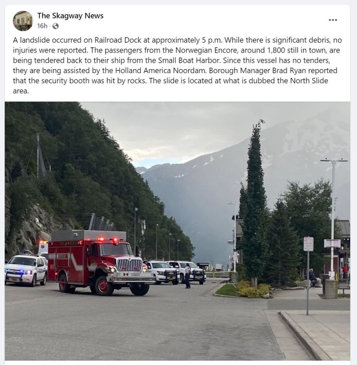 Skagway AK is having landslides next to pier Royal Caribbean News and