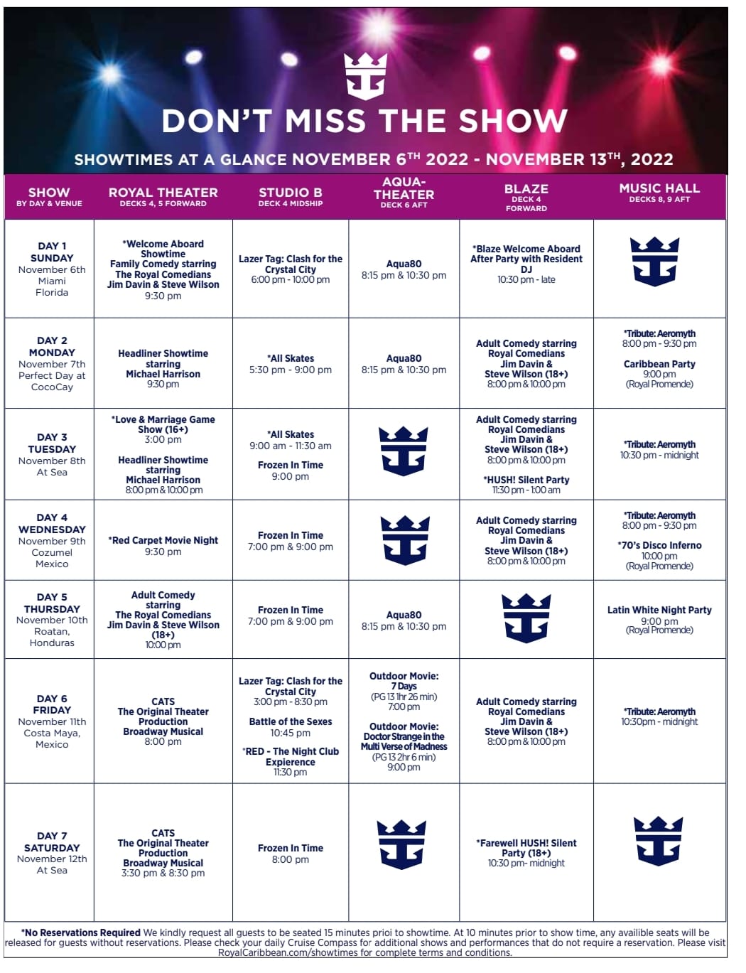 Entertainment Schedule Prior To Departure Royal Caribbean Discussion 