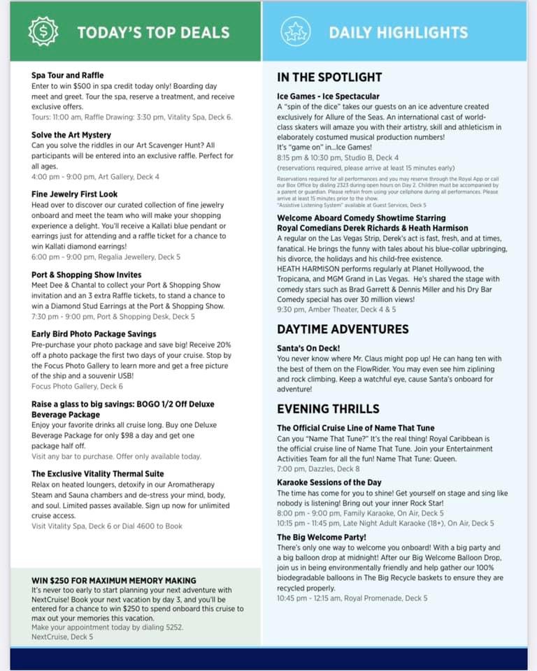 Recent cruise compass for allure 7 night western caribbean wanted