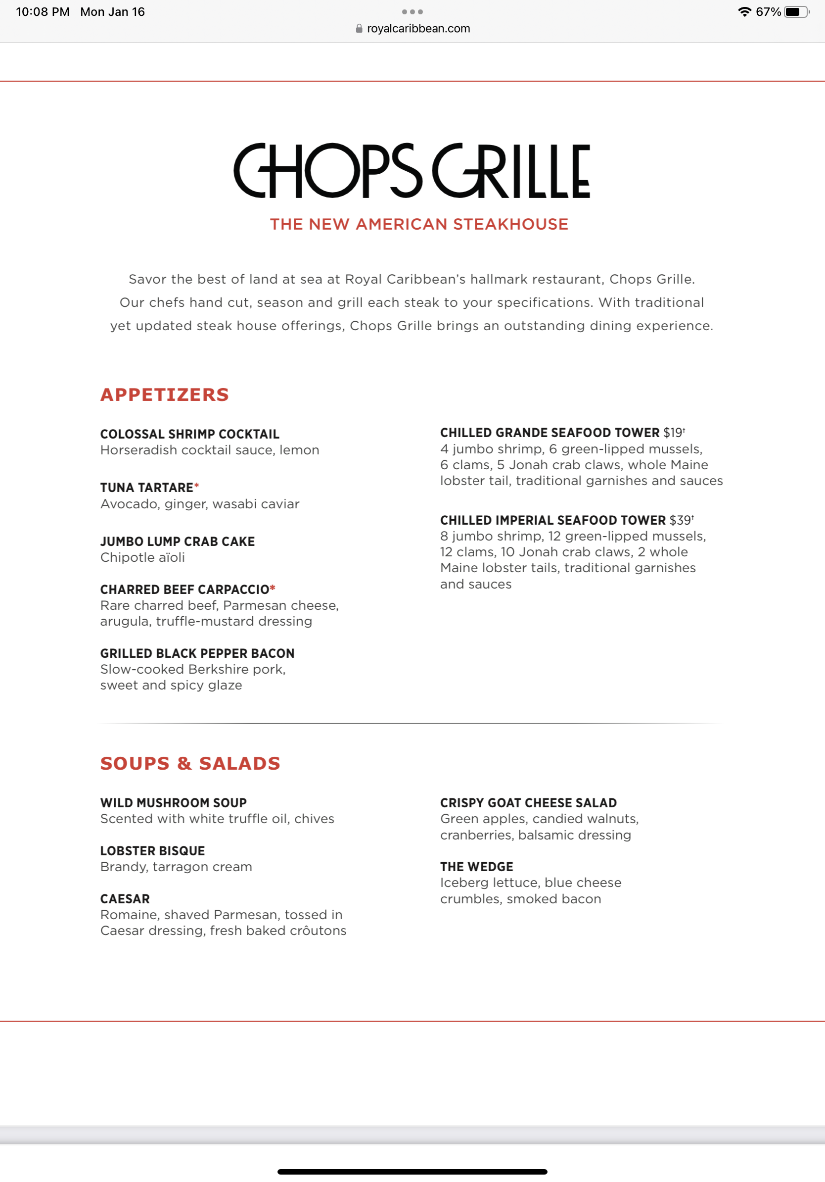Chops Grill Royal Caribbean Dining Royal Caribbean Blog