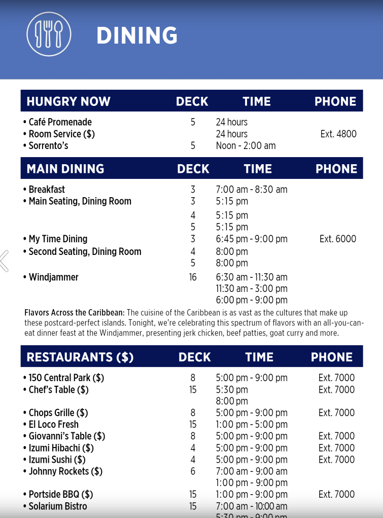 Night Time Food Options Royal Caribbean Dining Royal Caribbean Blog