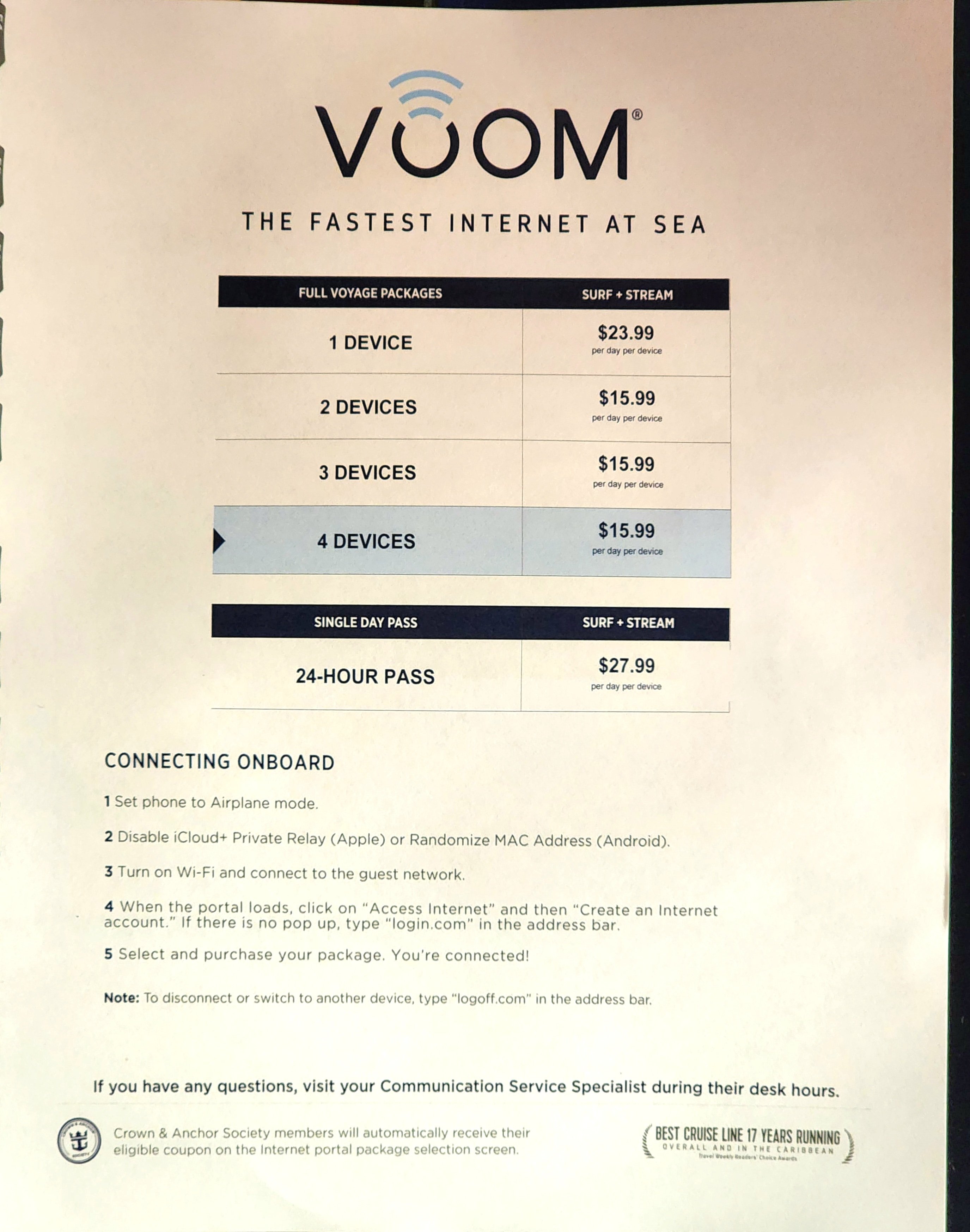 Internet on the ship price per day - Royal Caribbean Discussion - Royal  Caribbean Blog