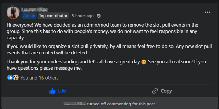 Facebook Group Removed Slot Pulls - Casino Royale - Royal 