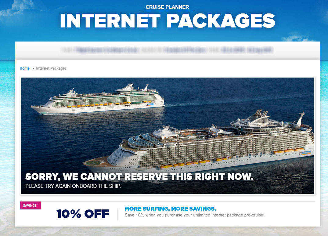 royal caribbean cruise internet package