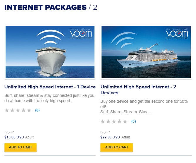 royal caribbean cruise wifi cost