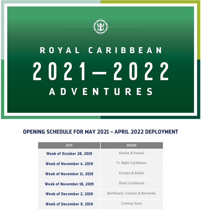 royal caribbean cruise schedule for 2022