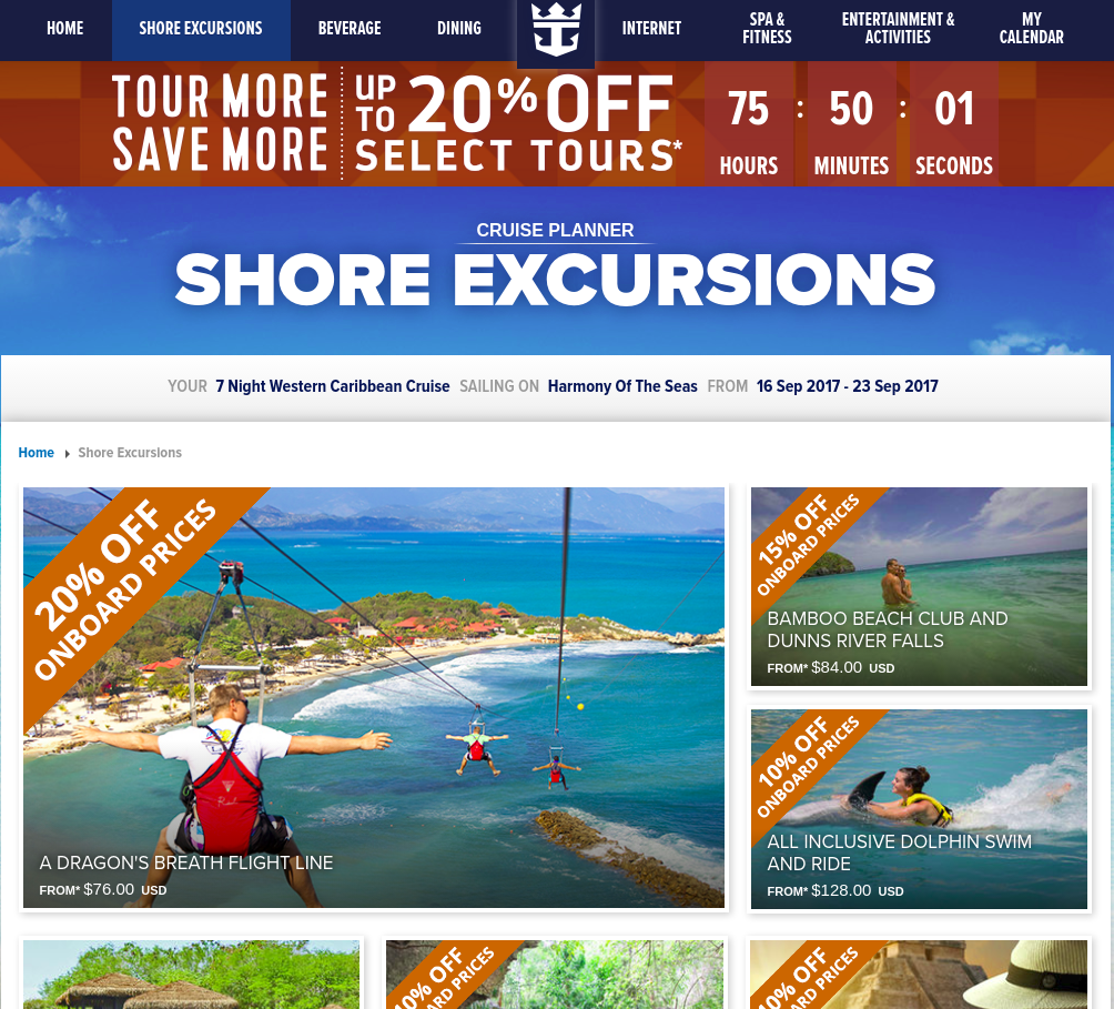 royal caribbean excursion sale