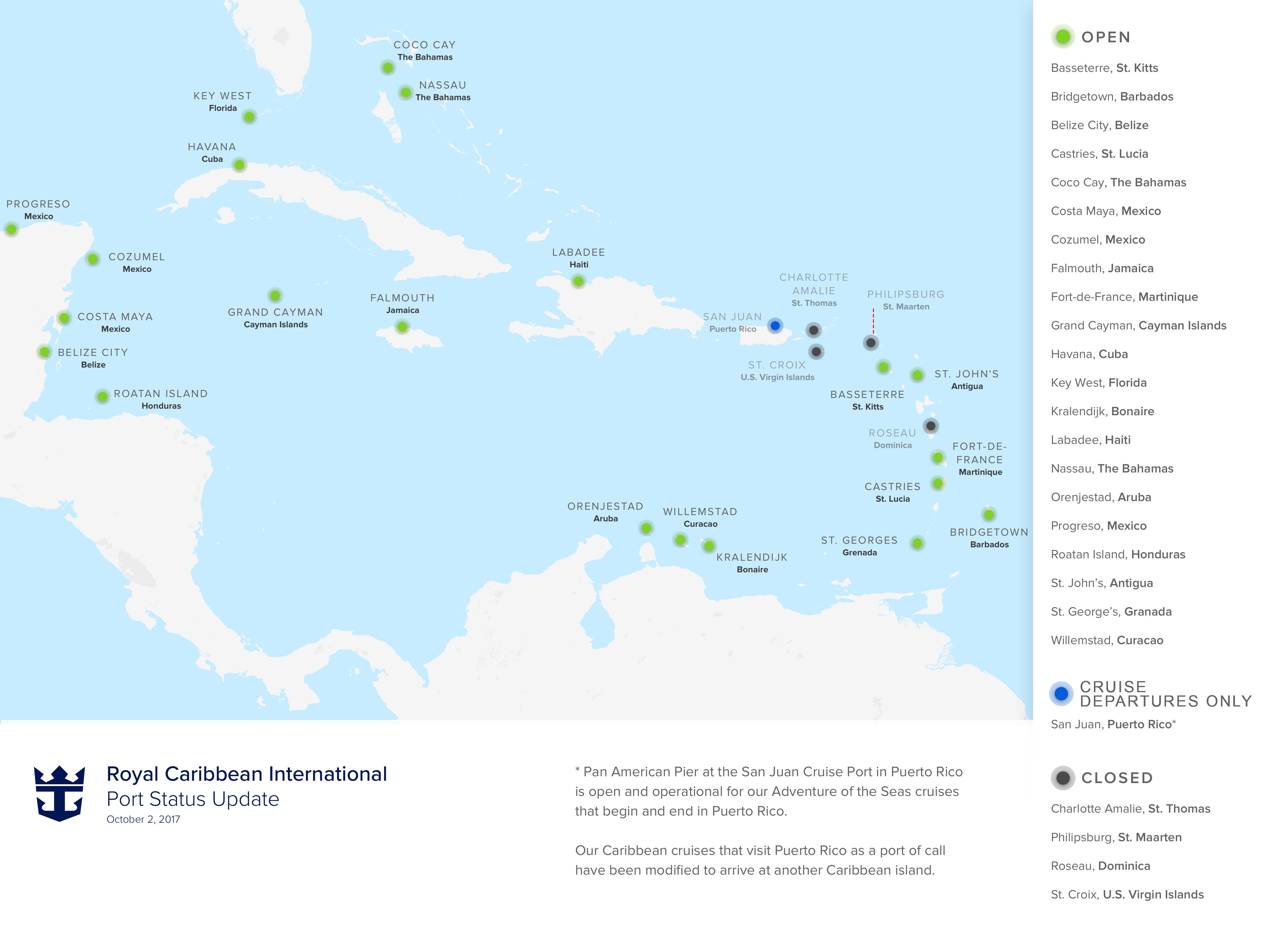 Royal Caribbean releases port status update following hurricanes
