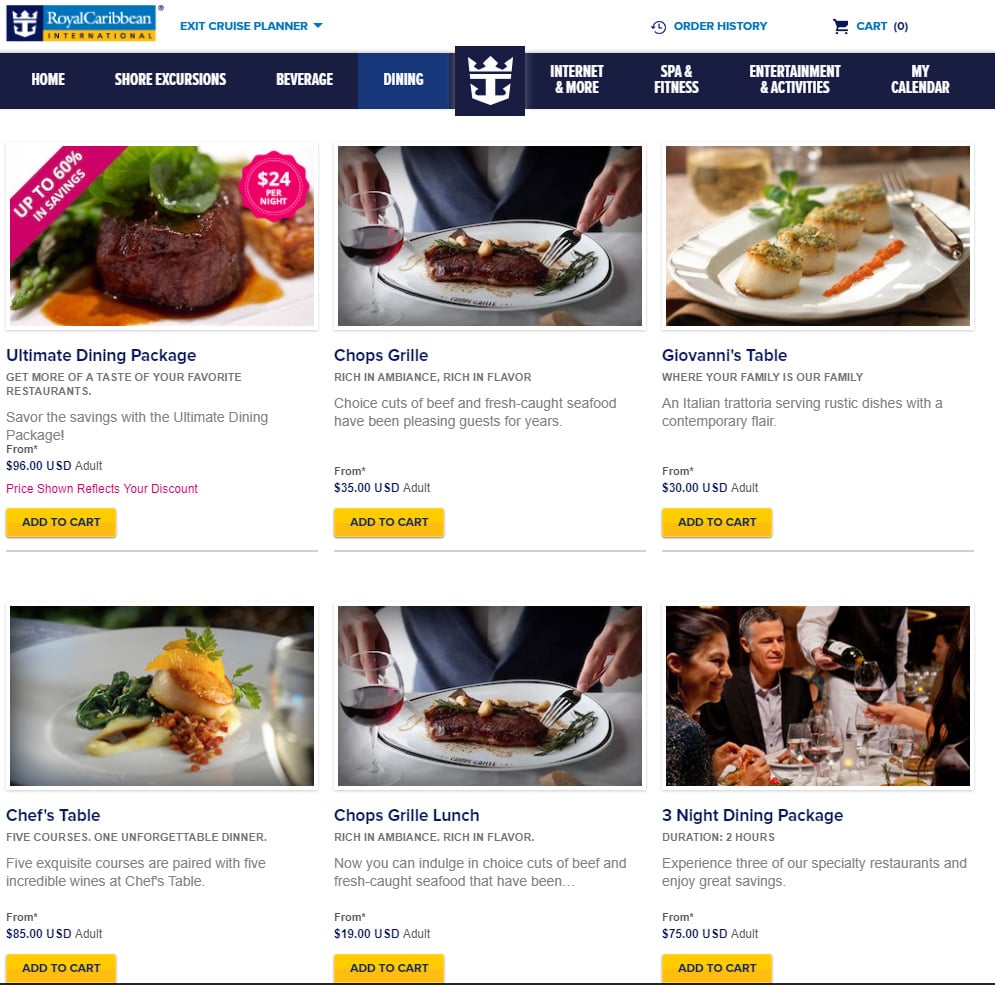 Royal Caribbean Dining Package Prices 2025