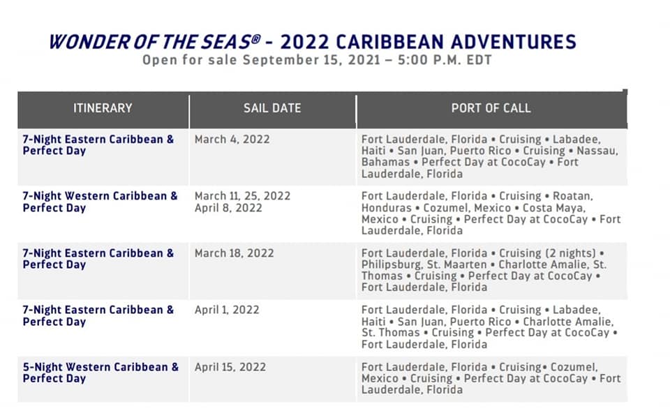 wonder of the seas 2023 itinerary Wonder of the seas archives Cruise