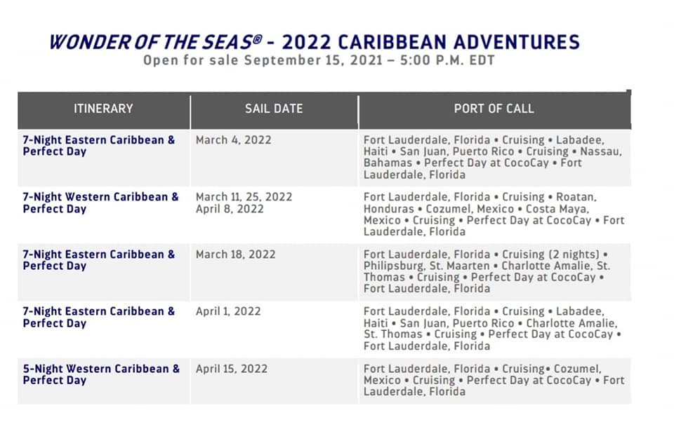 Wonder Of The Seas 2023 Itinerary Wonder Of The Seas Archives Cruise