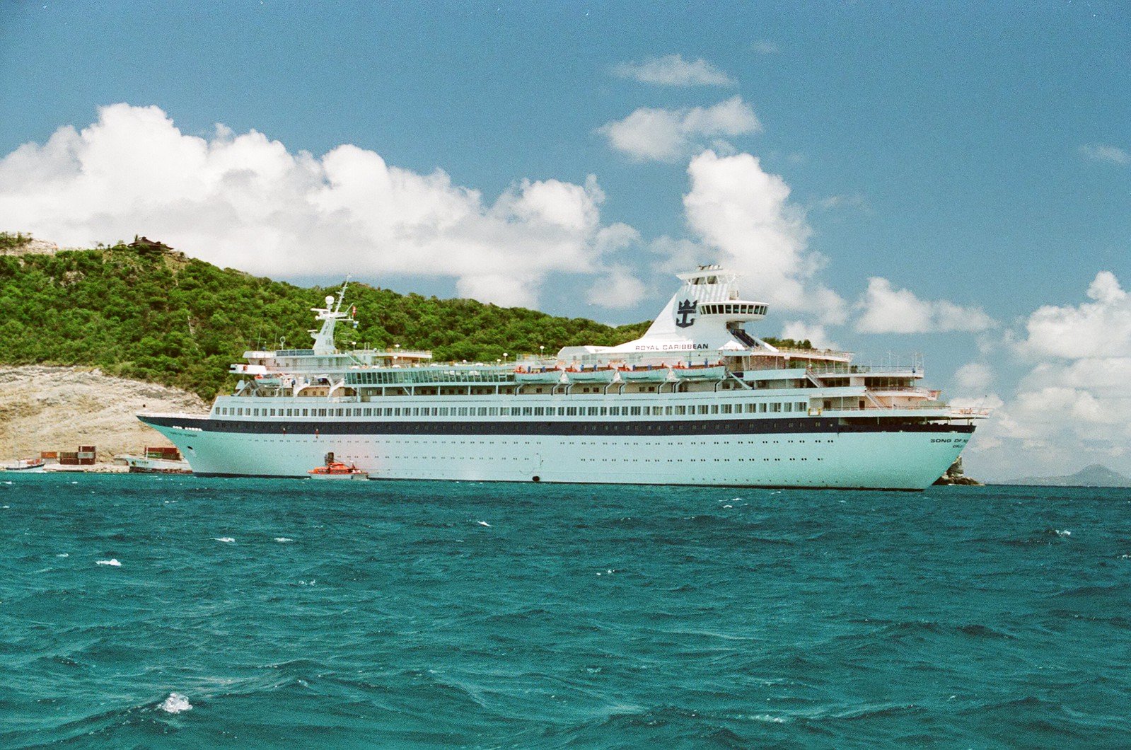 cruise ship with x on stack