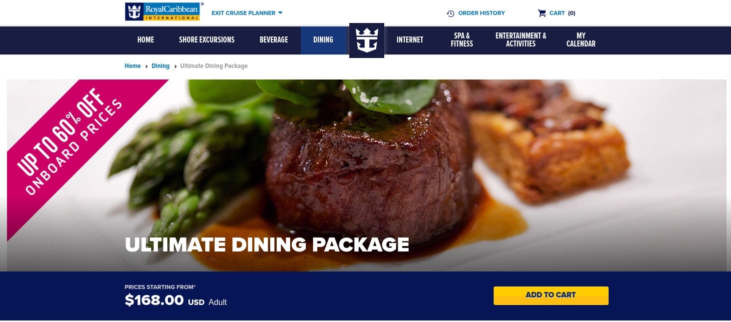 royal caribbean cruise dining packages cost