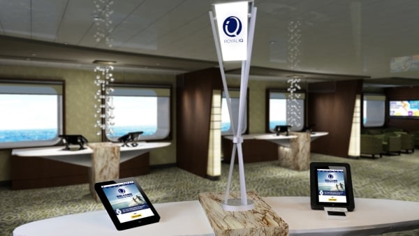 Guest Services will be a completely different experience onboard Quantum of the Seas as there is no real desk. Roaming Guest Services staff, and guests will have the ability to access Royal iQ at one of the eight Royal iQ Stations located at Guest Services.