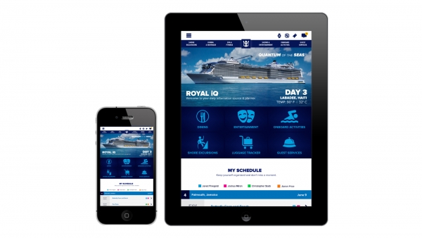 Royal iQ, available as a downloadable app and provided at freestanding iQ stations around the ship, allows guests to manage details during the cruise, includes a convenient calendar that provides at-a-glance views of their program, and keep in touch with one another and home via phone and text capabilities.