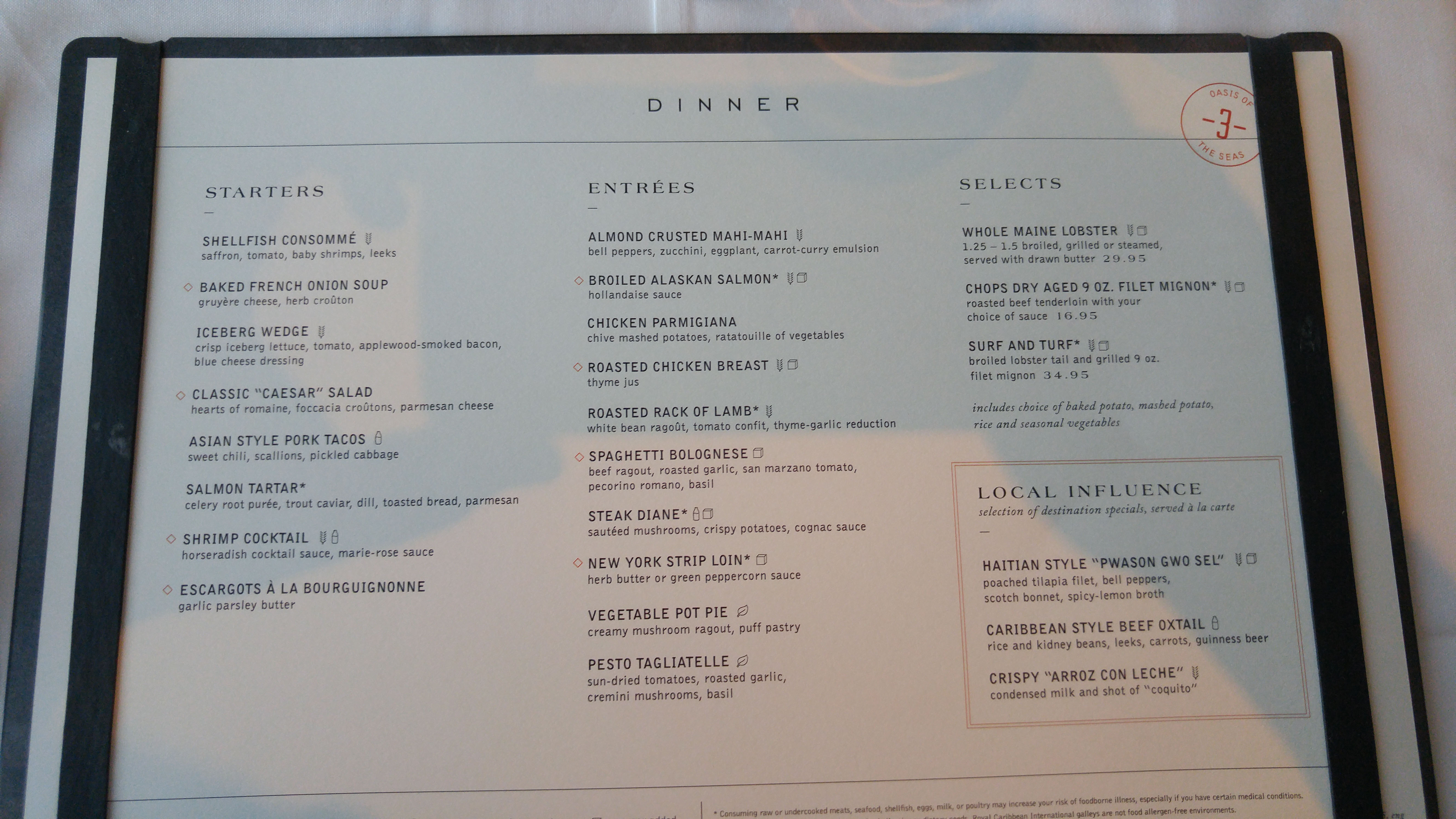 Oasis Of The Seas MDR Menu Royal Caribbean Blog