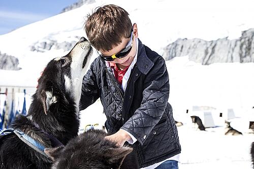 Boy with husky dog