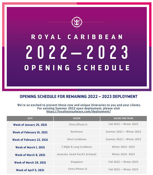 Royal Caribbean releases Spring 2022-2023 deployment schedule