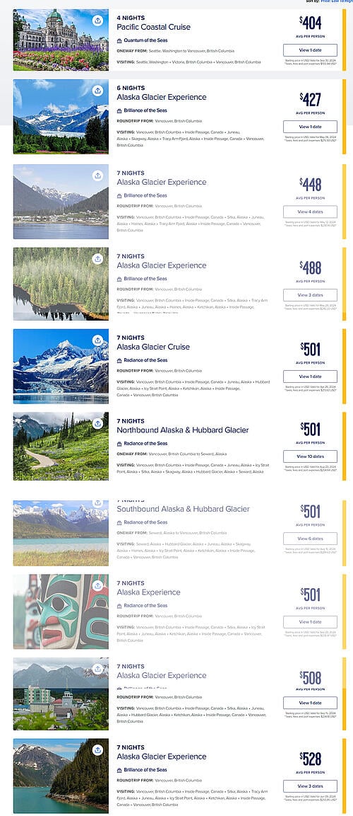 alaska cruise prices 2024