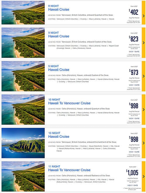 hawaii cruise 2023 cost