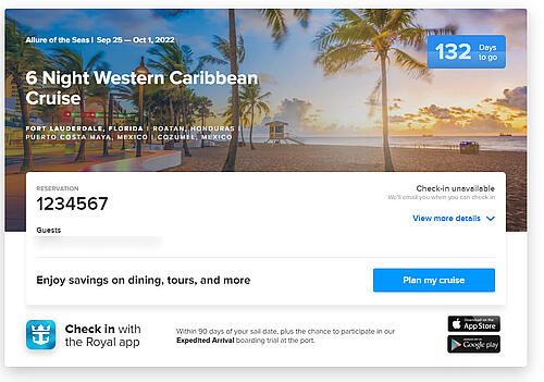 royal caribbean cruise login with reservation number