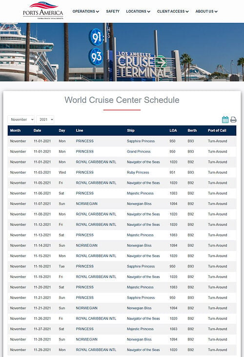 Cruise Port Schedules 2022