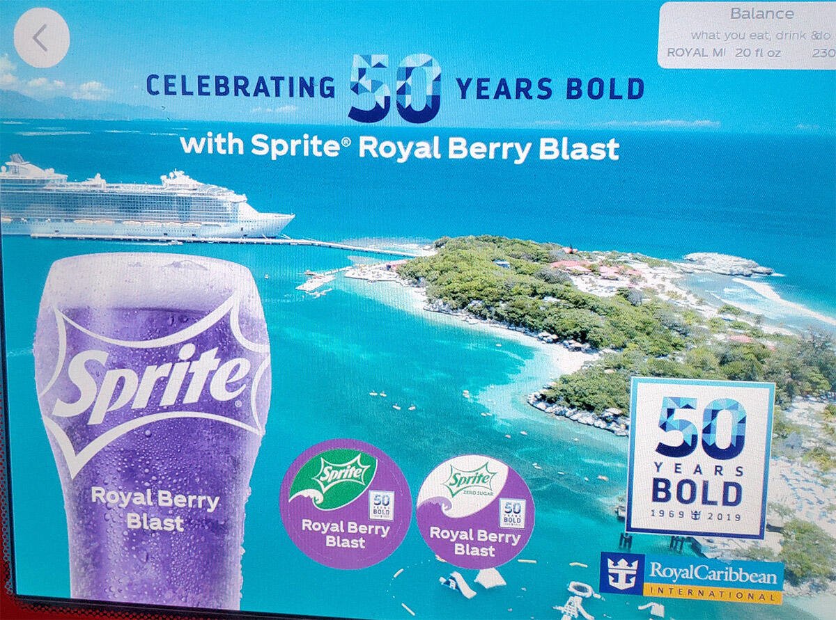 Spotted Royal Caribbean 50th Anniversary soda flavor Royal Caribbean