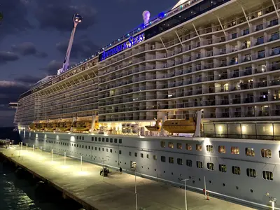 Anthem of the Seas at night docked