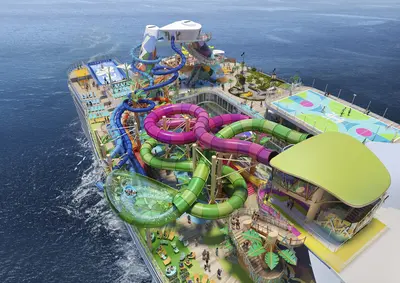 Thrill Island water park render on Icon of the Seas