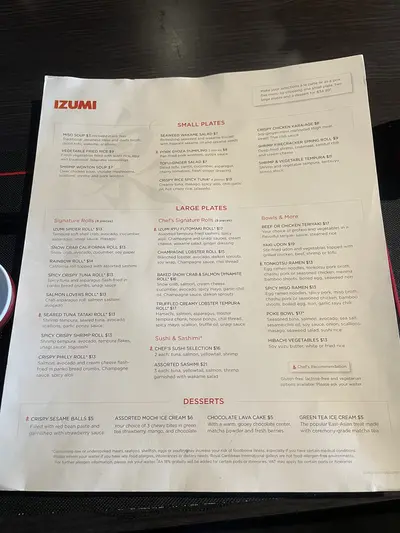 Izumi menu