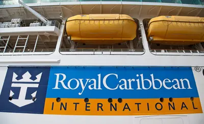 Royal Caribbean logo on the side of the ship