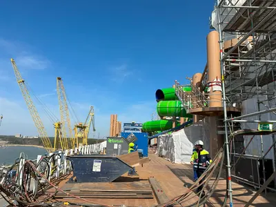 Pool deck under construction on Icon of the Seas