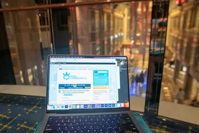 Working remote on a laptop from a cruise ship